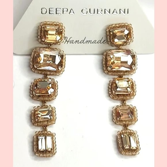 Deepa Gurnani Linear Crystal Drop Earrings Gold NWT - Picture 7 of 8